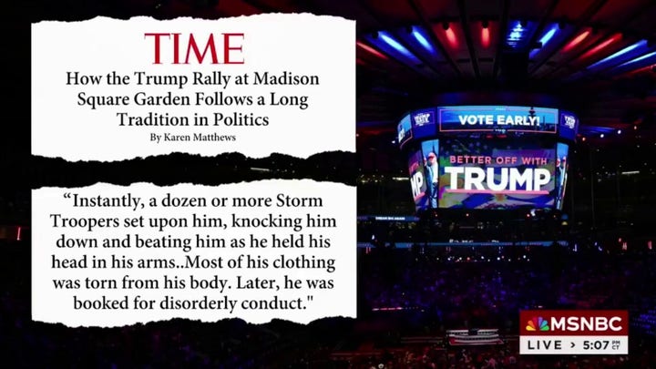 MSNBC compares Trump rally in Madison Square Garden to 1939 Nazi rally: 