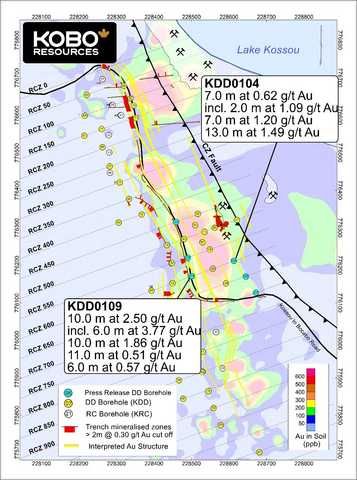 Figure 1: Road Cut Zone Drill Hole Location Map and Simplified Geology
