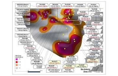 Long Section Looking ENE Expanded View of SAM W with Drill Intercepts (CNW Group/1911 Gold Corporation)