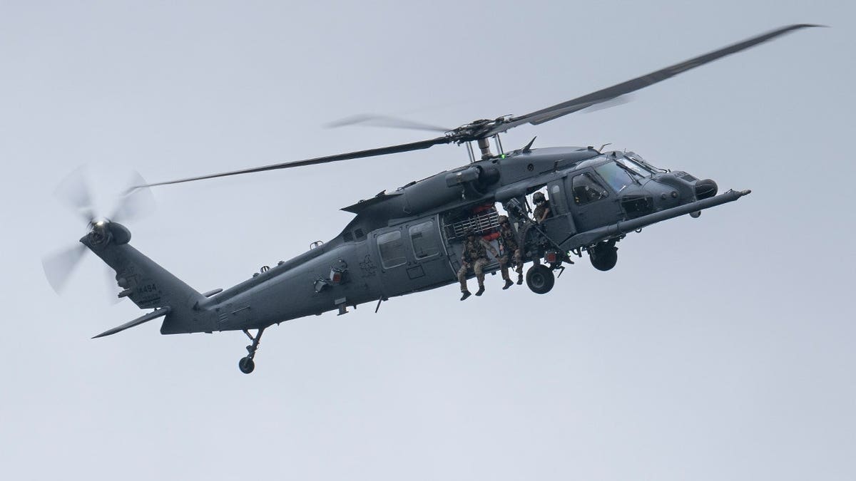 U.S. Air Force Airmen assigned to the 38th Rescue Squadron and 41st RQS execute a combat search and rescue demonstration over Grand Bay Bombing and Gunnery Range at Moody Air Force Base, Georgia, Sept. 9, 2022.